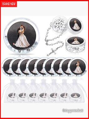 24 Pcs Wood Bead Rosary Necklaces Wedding Bulk Favors with Box